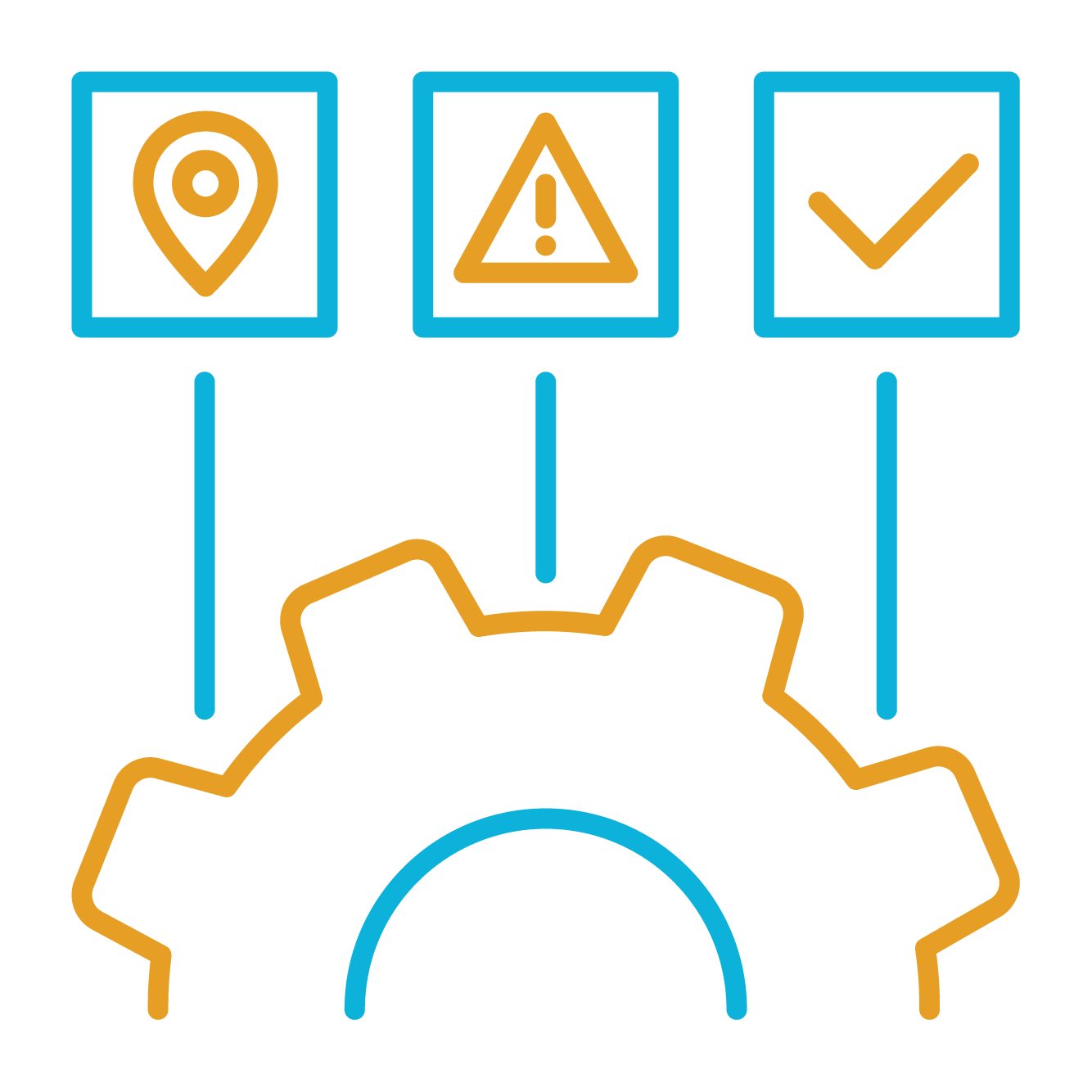 blue and gold gear icon with alerts