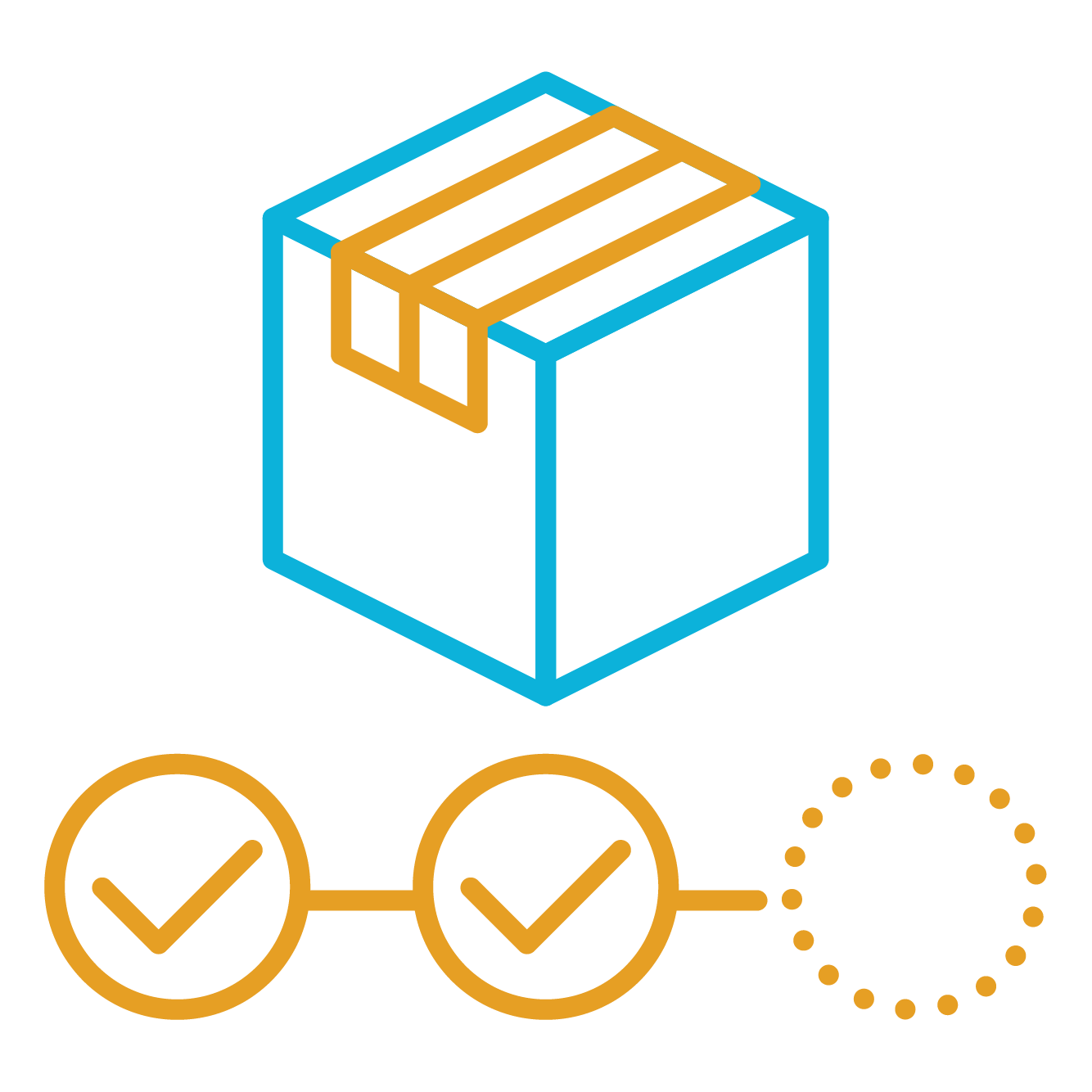 blue and gold box icon with checks