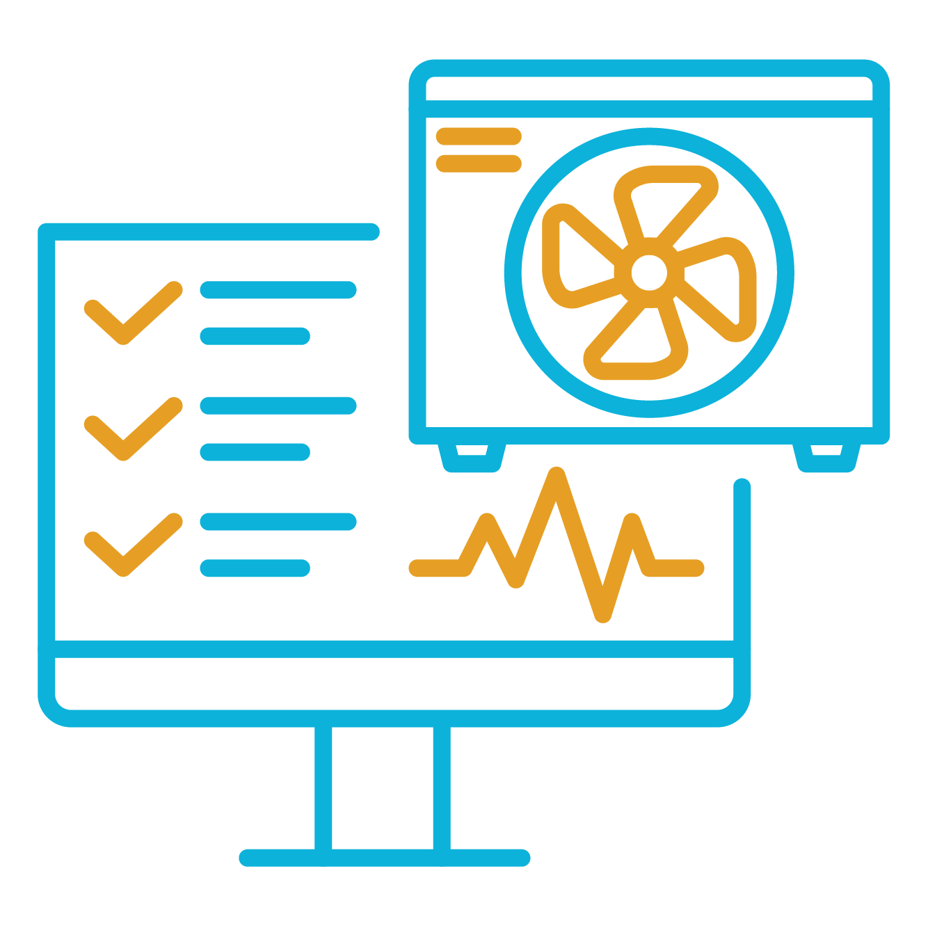 blue and gold computer icon with fan