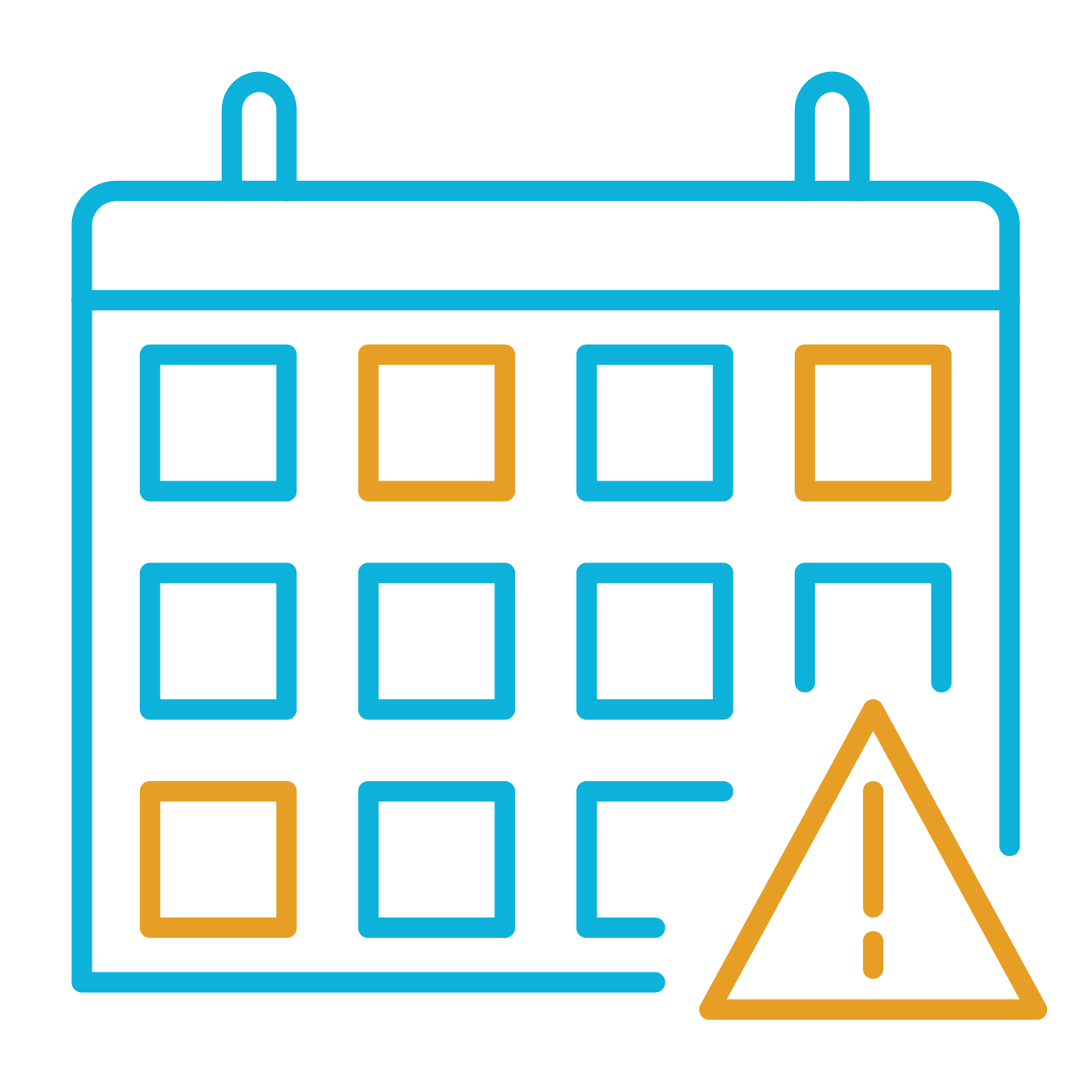 blue and gold calendar icon with alert icon