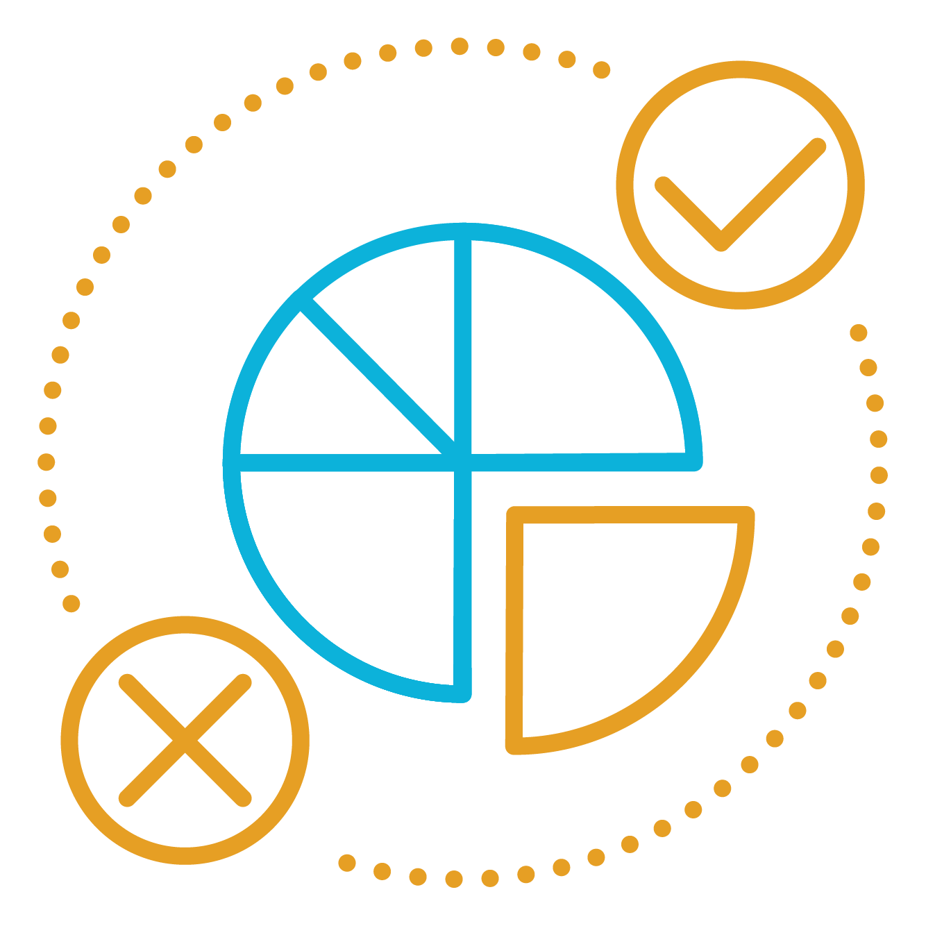 blue and gold pie chart icon