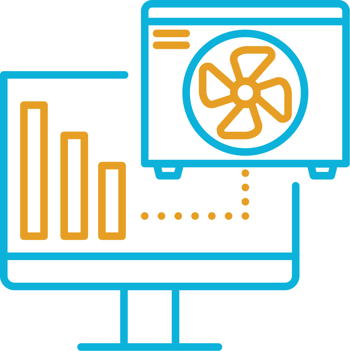 blue and gold computer icon with fan