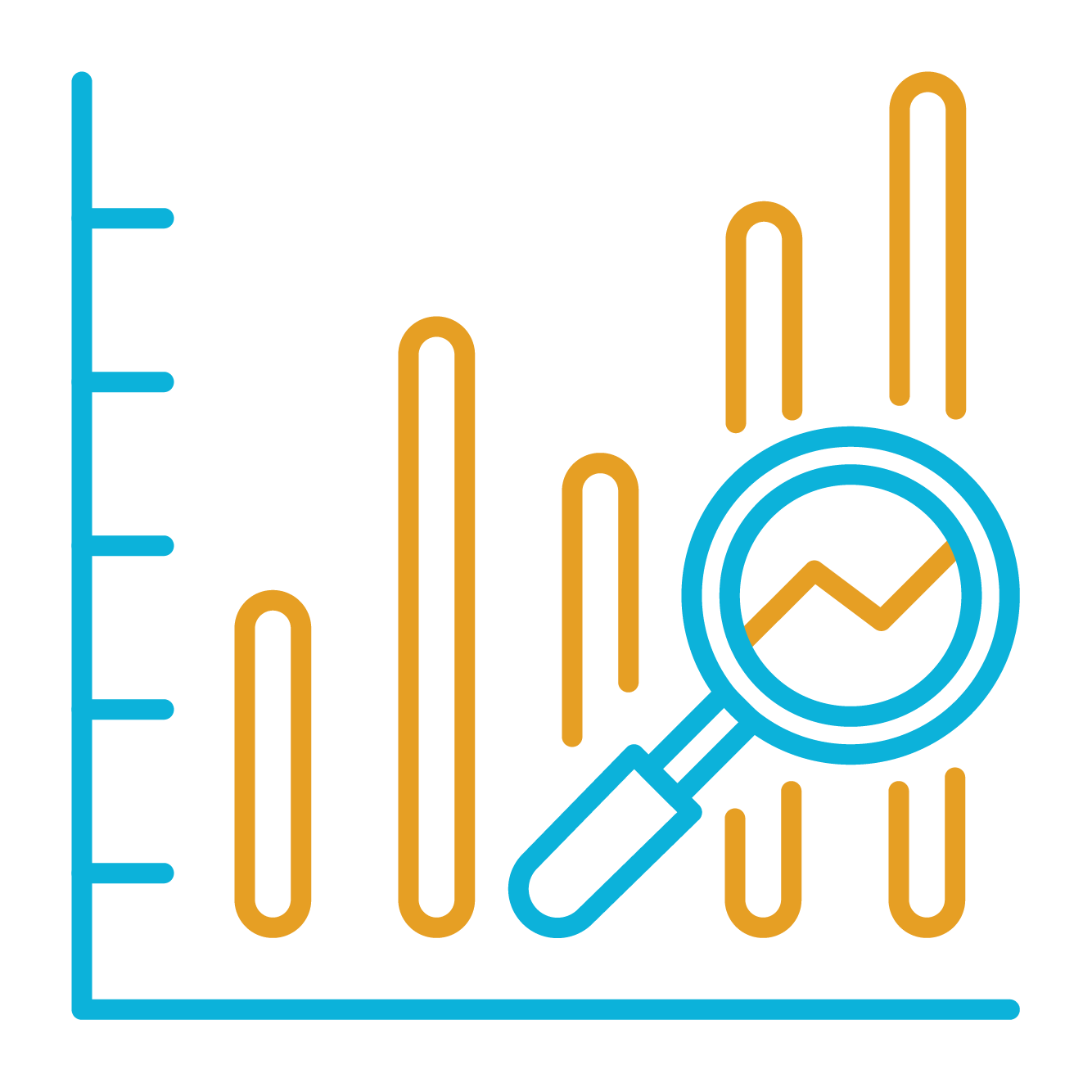 bar chart icon with magnifying glass