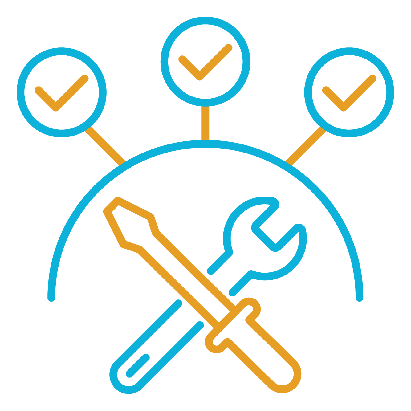 blue and gold hammer and wrench icon