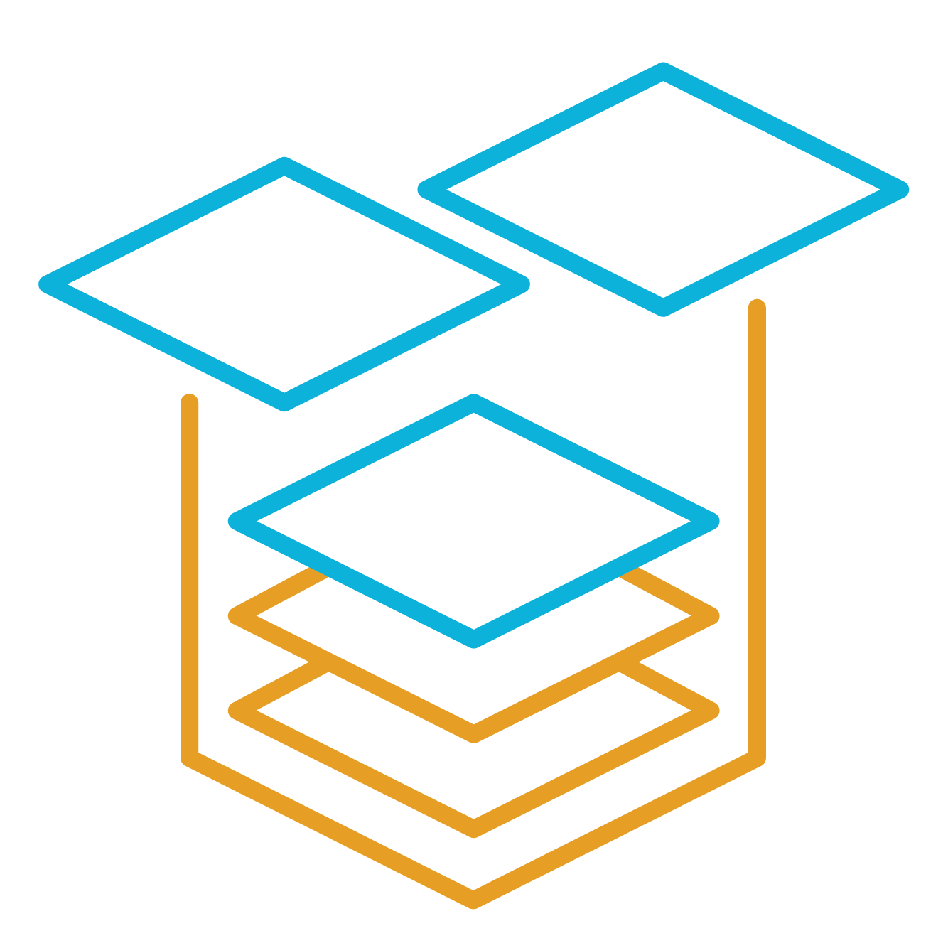 blue and gold icon displaying platforms