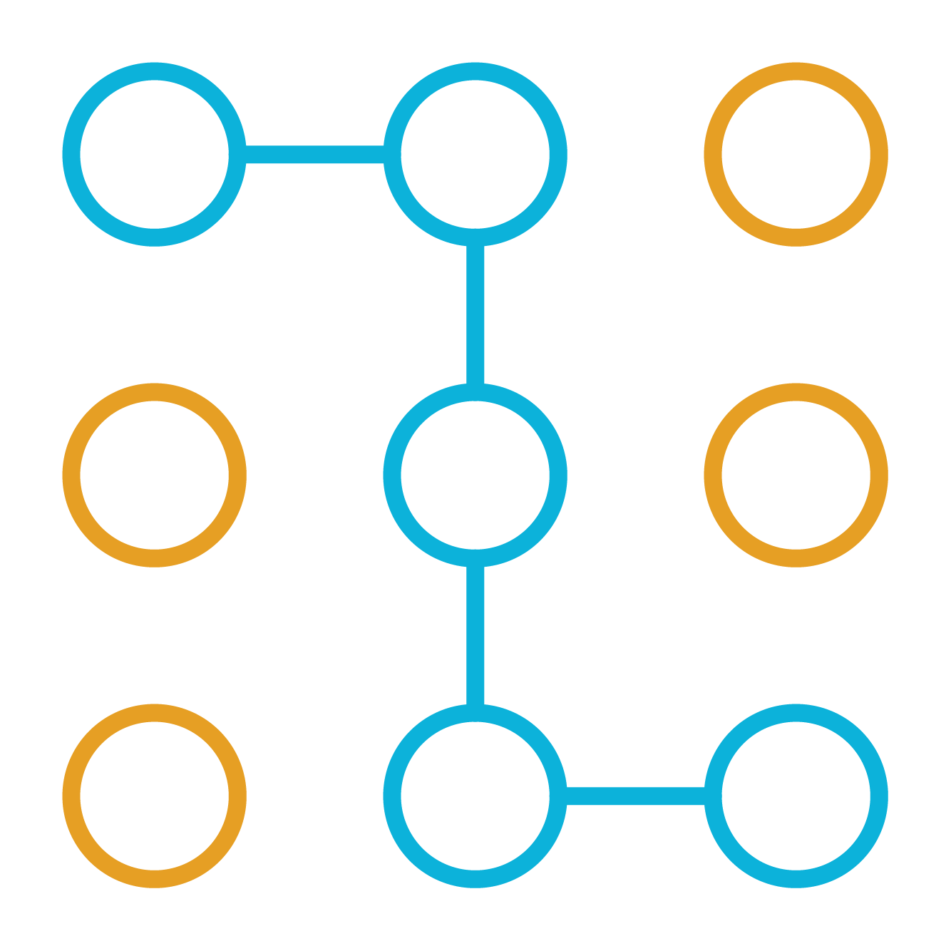 blue and gold icons of dots representing planning.