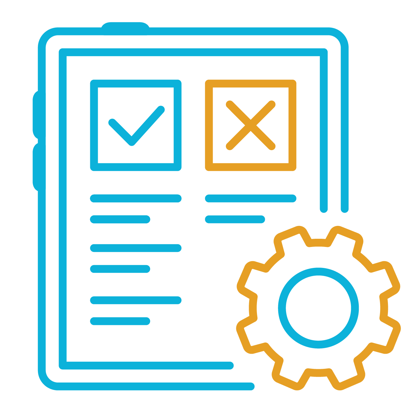 tablet icon with checks and gear icon