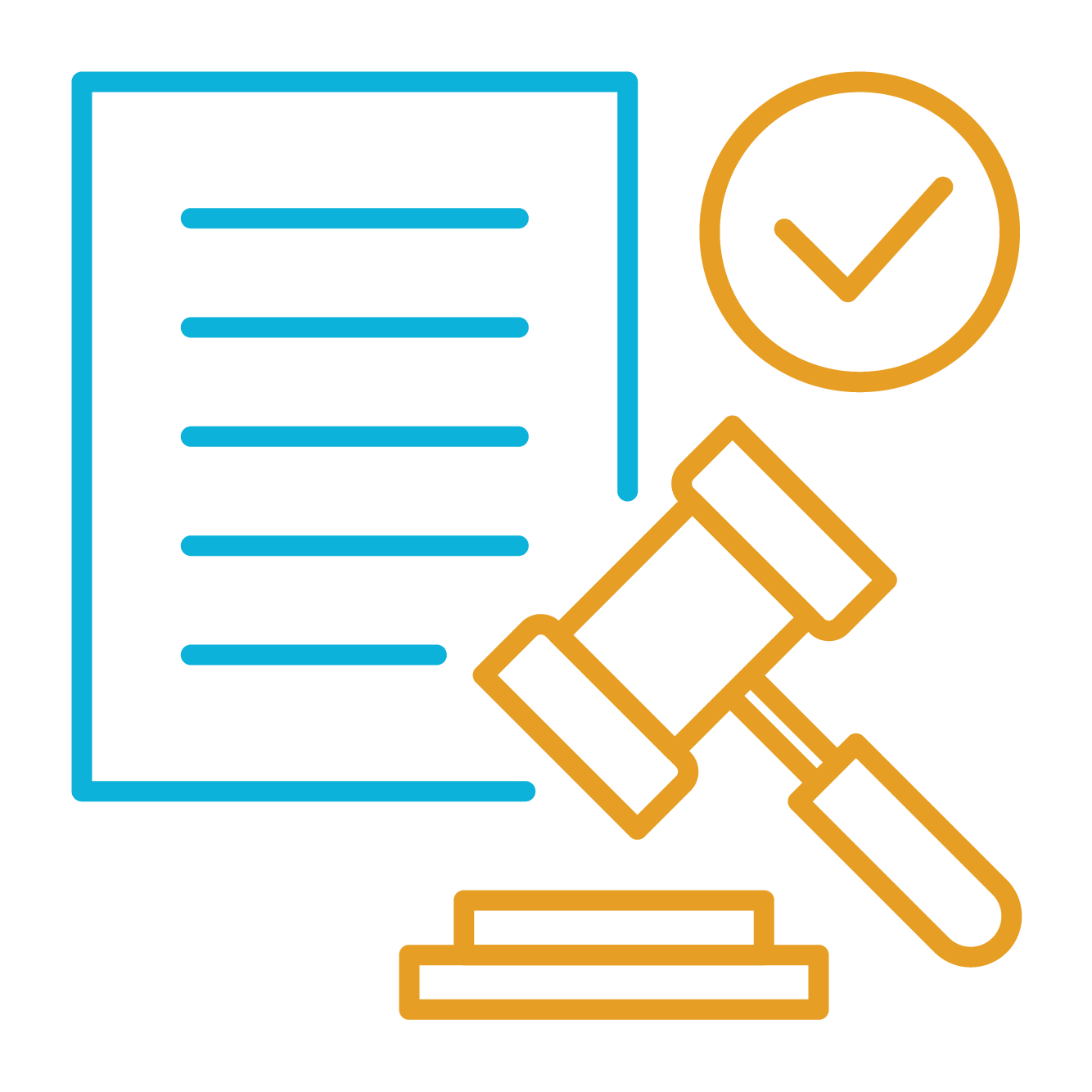 blue and gold gavel icon with document