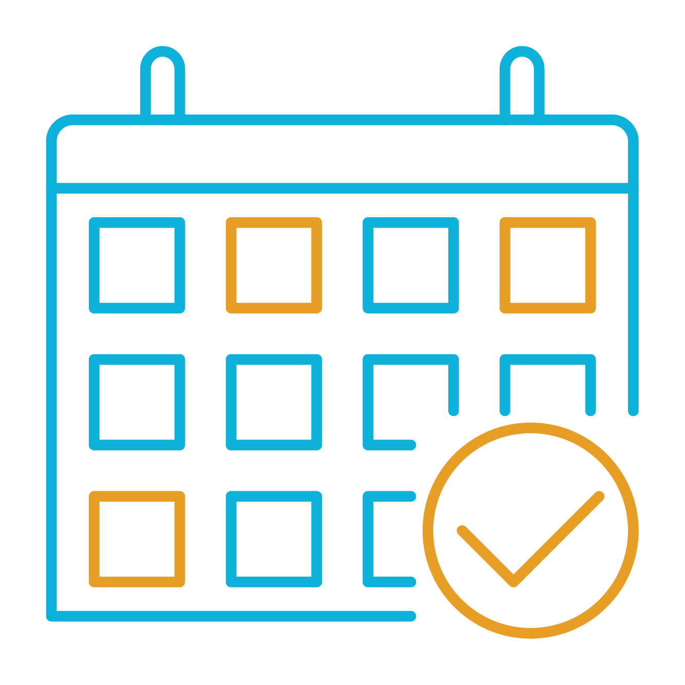 blue and gold icon of calendar icon and checkbox