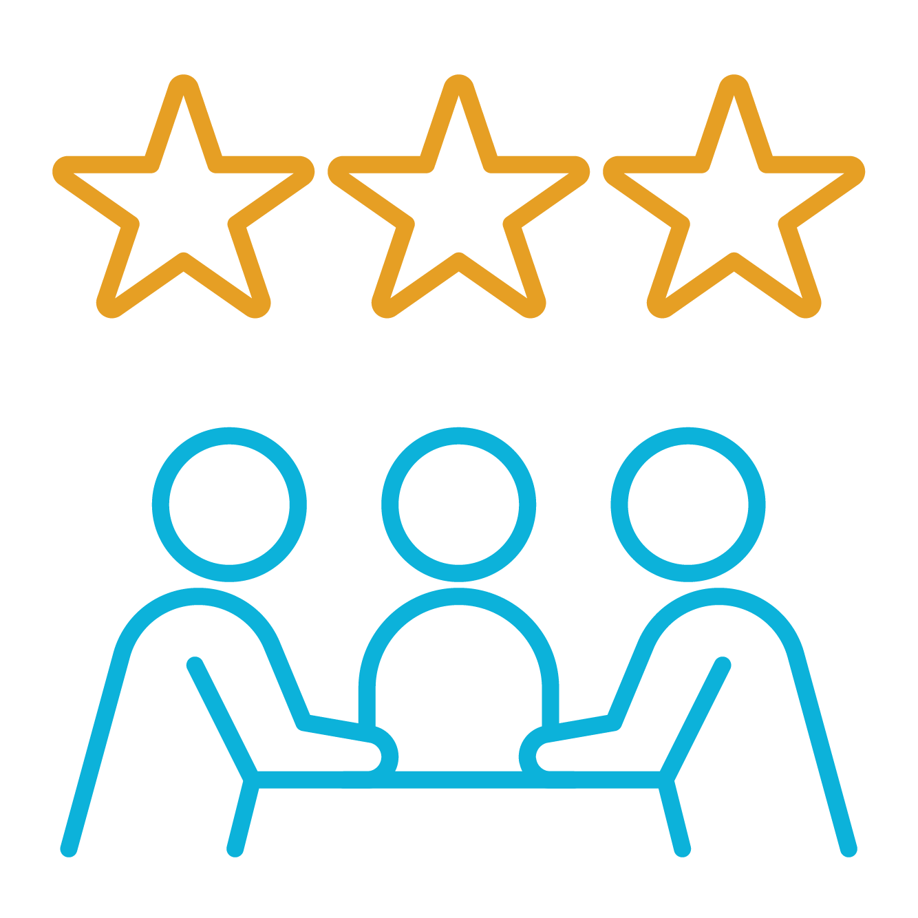 blue and gold people icon with stars