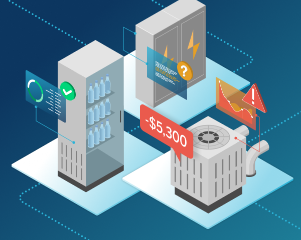 illustration of facility assets with data, costs, and charts