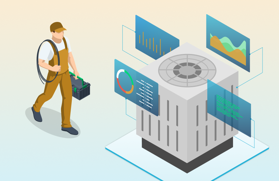 maintenance worker fixing asset based on asset dashboards