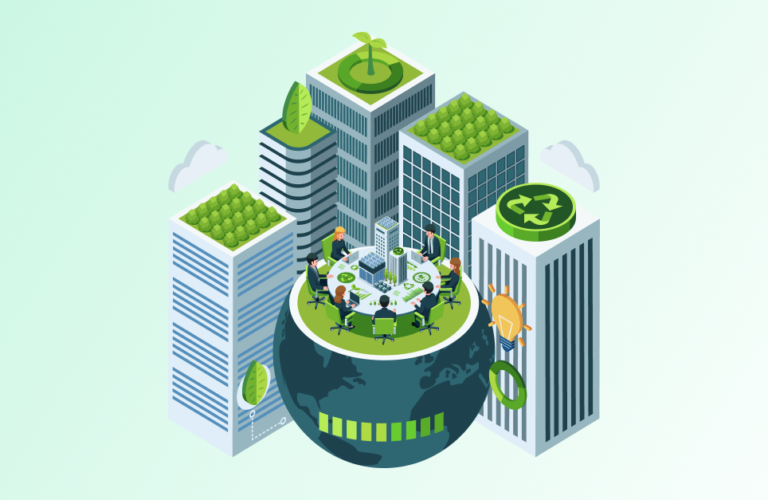 facilities management team working on data-driven sustainability for large facilities