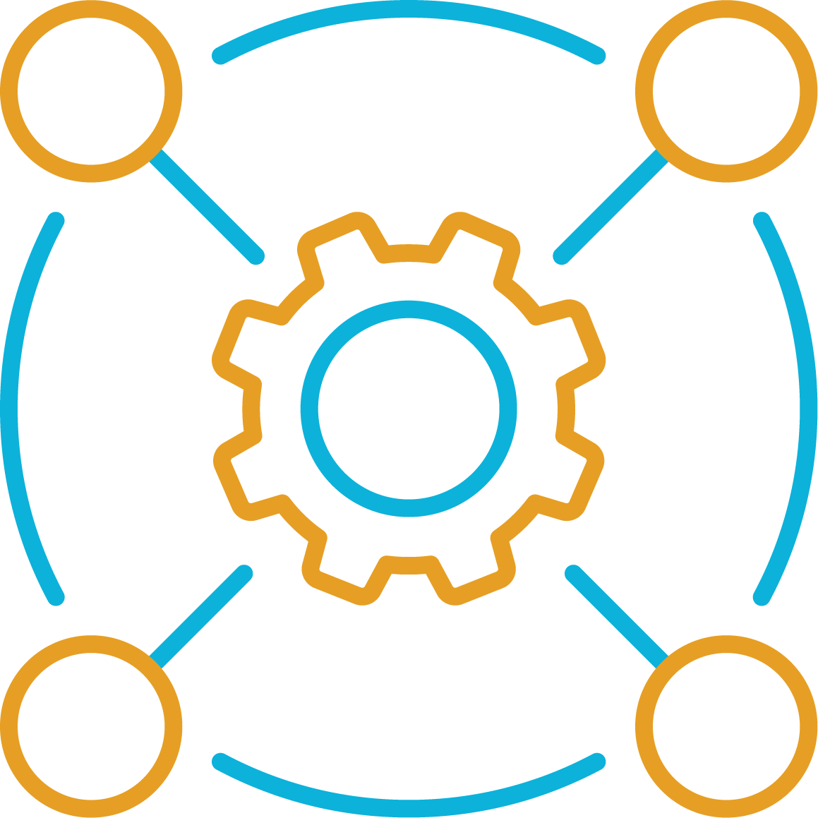blue and gold gear icon.