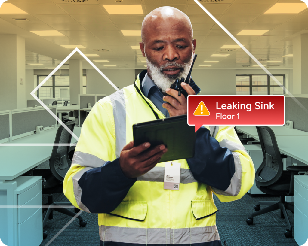 technician receiving notification that the sink is leaking